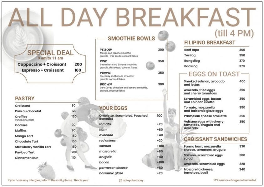 aplaya beach boracay all day breakfast menu